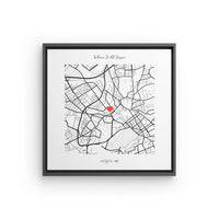The Map of our first Date, Canvas on a floating black frame