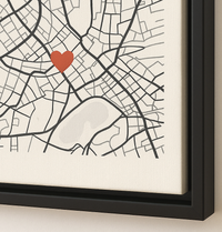 The Map of our first Date, Canvas on a floating black frame
