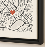 The Map of our first Date, Canvas on a floating black frame