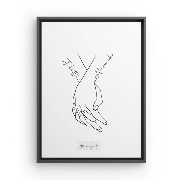 Holding Hands - Canvas on black floating frame